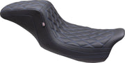 Mustang Double Diamond Squareback Seat for 2008-2025 Harley-Davidson Black Blue 2-Up Seat One-Piece Vinyl #75299SB