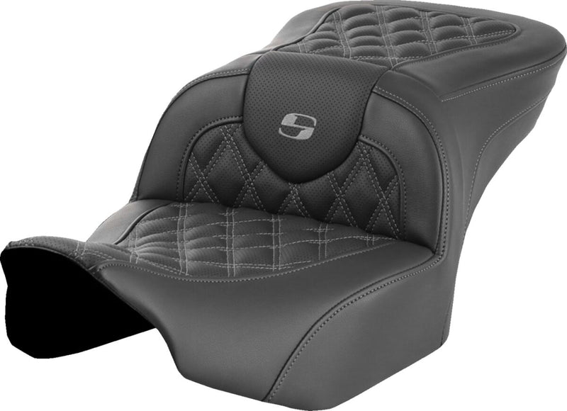 Saddlemen Roadsofa™ Lattice Stitch Seat - 2-Up Seat, Each, Leather /  Saddlehyde™ - Black / Gray for Harley-Davidson Touring 2023-2026
