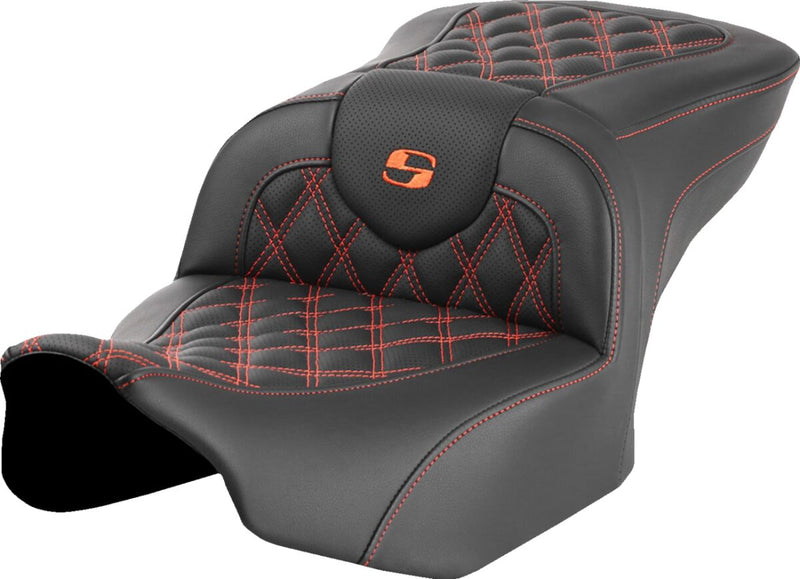Saddlemen Roadsofa™ Lattice Stitch Seat - 2-Up Seat, Each, Leather /  Saddlehyde™ - Black / Orange for Harley-Davidson Touring 2023-2026