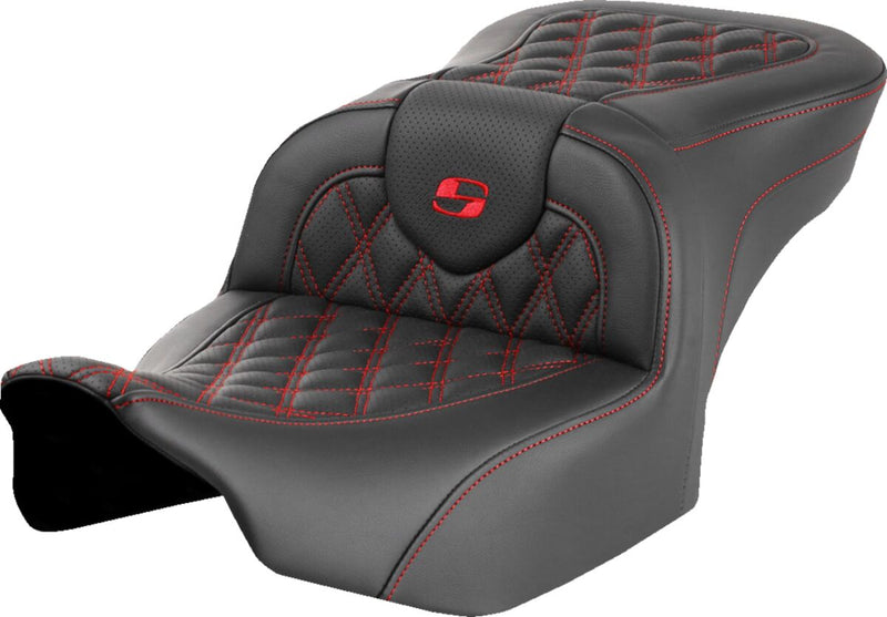 Saddlemen Roadsofa™ Lattice Stitch Seat - Each, 2-Up Seat, Leather /  Saddlehyde™ - Black / Red for Harley-Davidson Touring 2023-2026