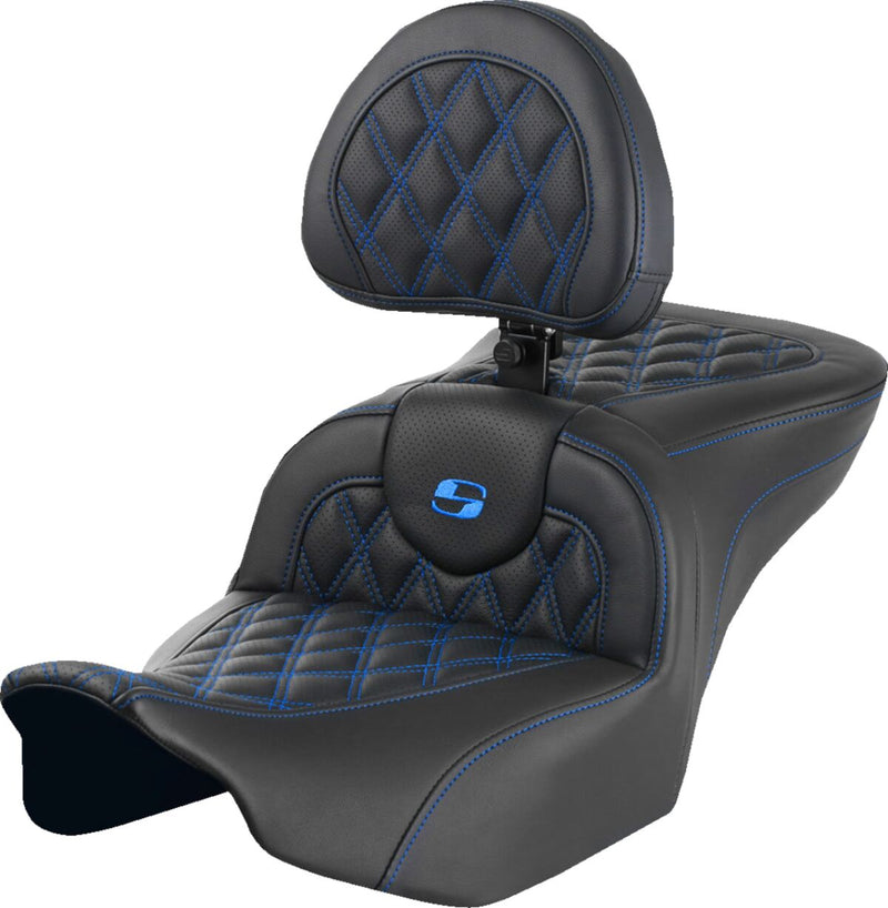 Saddlemen Roadsofa™ Lattice Stitch Seat - Saddlehyde™, Each, One-Piece - Black / Blue for Harley-Davidson Touring 2023-2026