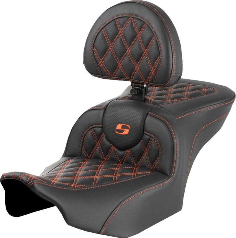 Saddlemen Roadsofa™ Lattice Stitch Seat - One-Piece, Each, Saddlehyde™ - Black / Orange for Harley-Davidson Touring 2023-2026