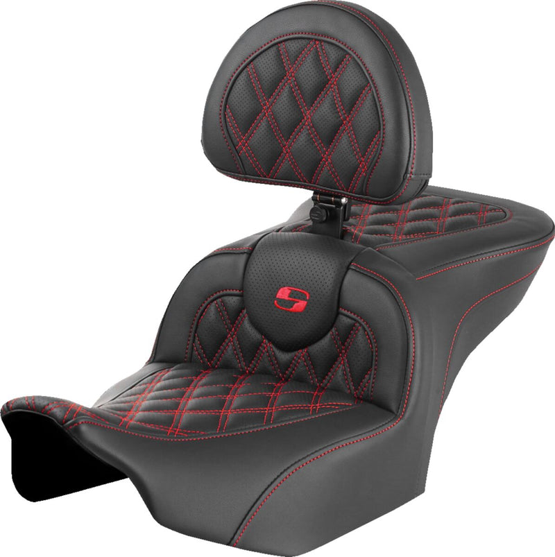 Saddlemen Roadsofa™ Lattice Stitch Seat - One-Piece, Saddlehyde™, Each - Black / Red for Harley-Davidson Touring 2023-2026