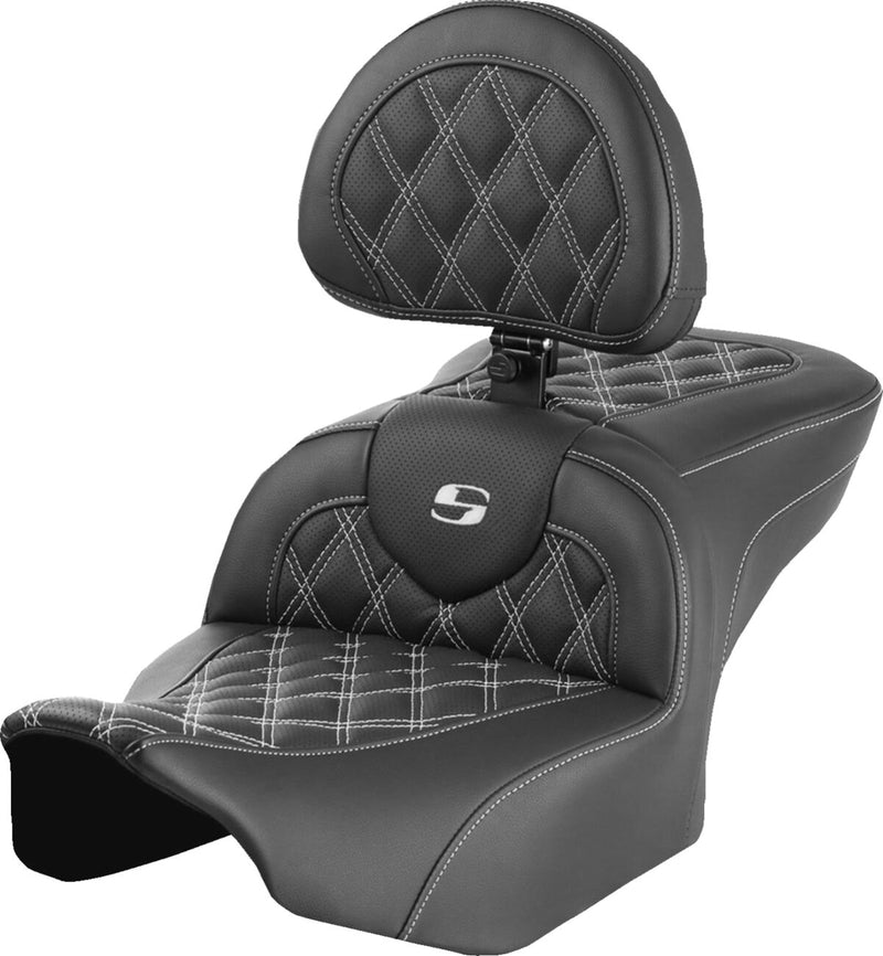 Saddlemen Roadsofa™ Lattice Stitch Seat - One-Piece, Saddlehyde™, Each - Black / White for Harley-Davidson Touring 2023-2026