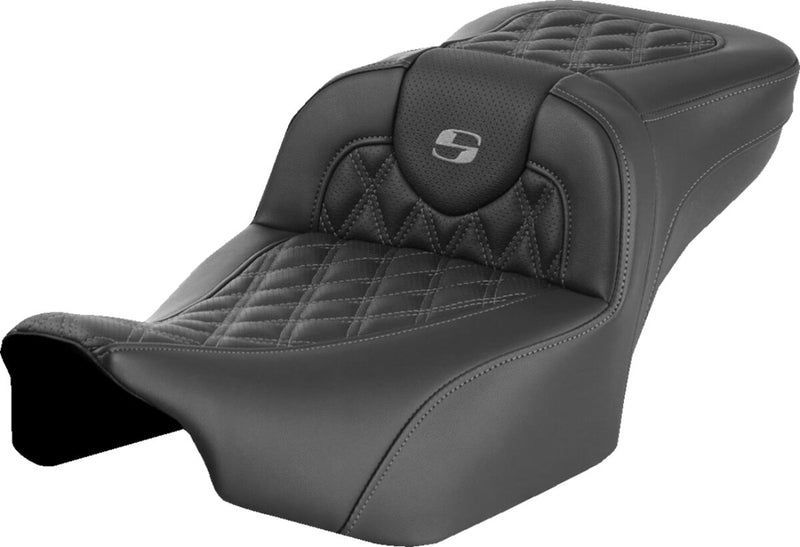 Saddlemen Roadsofa™ Extended Reach Seat - Leather /  Saddlehyde™, One-Piece - Black / Gray for Harley-Davidson Touring 2023-2026