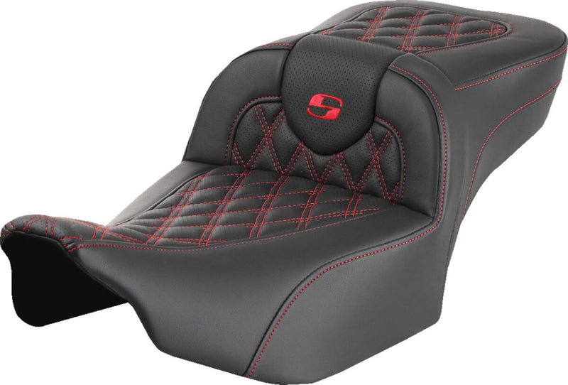 Saddlemen Roadsofa™ Extended Reach Seat - Leather /  Saddlehyde™, One-Piece - Black / Red for Harley-Davidson Touring 2023-2026
