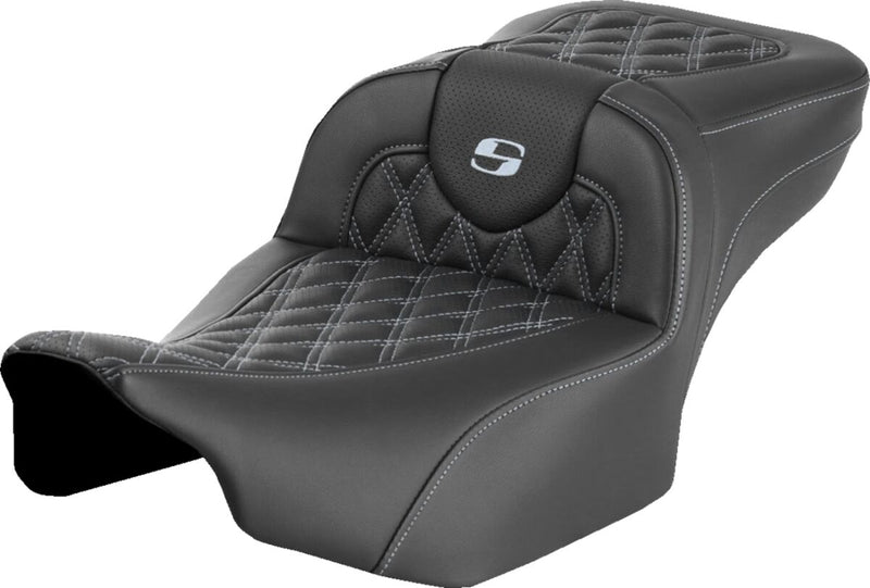 Saddlemen Roadsofa™ Extended Reach Seat - Leather /  Saddlehyde™, One-Piece - Black / Silver for Harley-Davidson Touring 2023-2026