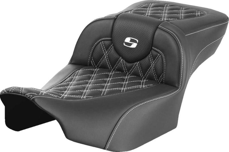 Saddlemen Roadsofa™ Extended Reach Seat - One-Piece, Leather /  Saddlehyde™ - Black / White for Harley-Davidson Touring 2023-2026
