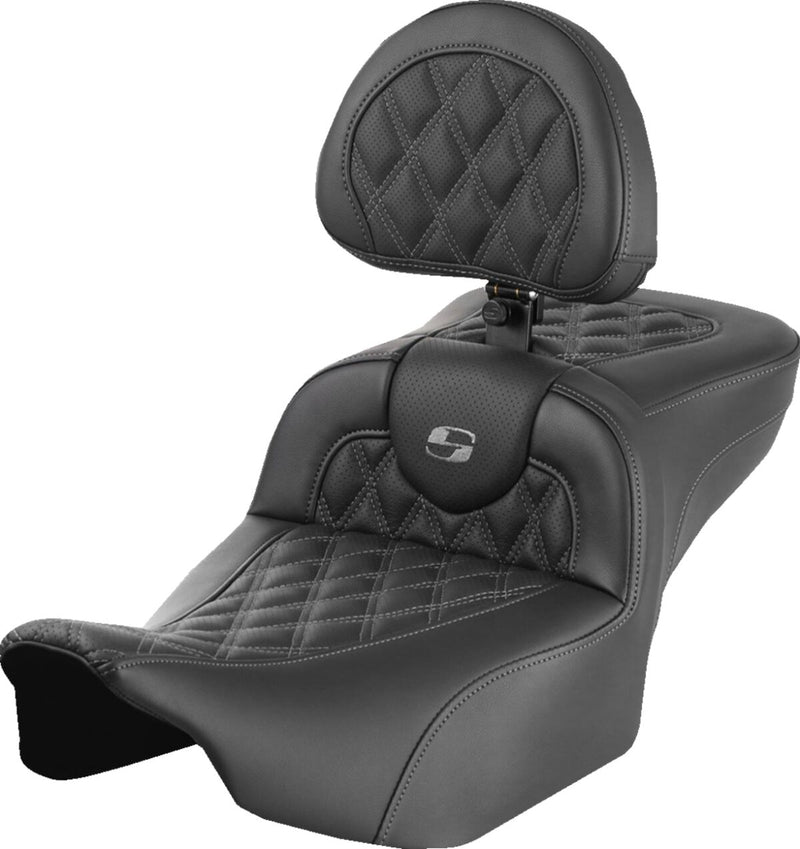Saddlemen Roadsofa™ Extended Reach Seat - Leather /  Saddlehyde™, One-Piece - Black / Gray for Harley-Davidson Touring 2023-2026