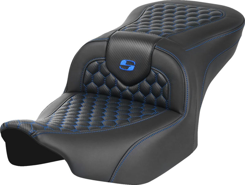 Saddlemen Honeycomb Roadsofa™ Seat - One-Piece, Saddlehyde™, Each - Black / Blue for Harley-Davidson Touring 2023-2026
