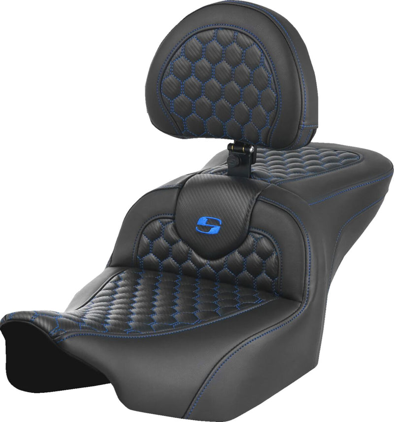 Saddlemen Honeycomb Roadsofa™ Seat - Each, One-Piece, Saddlehyde™ - Black / Blue for Harley-Davidson Touring 2023-2026