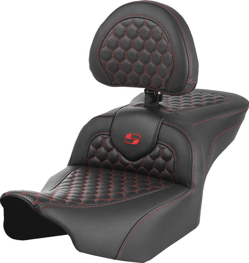 Saddlemen Honeycomb Roadsofa™ Seat - One-Piece, Each, Saddlehyde™ - Black / Red for Harley-Davidson Touring 2023-2026