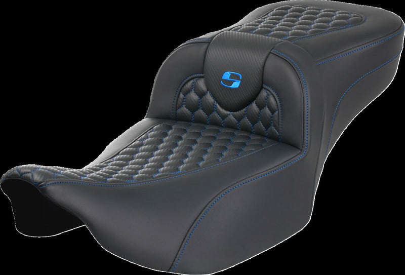 Saddlemen Roadsofa™ Extended Reach Seat - Saddlehyde™, One-Piece - Black / Blue for Harley-Davidson Touring 2023-2026
