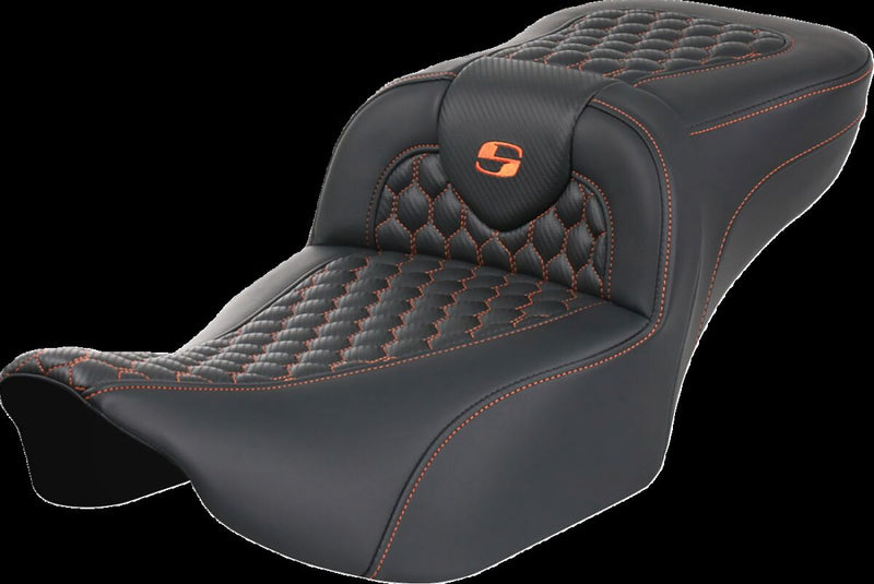 Saddlemen Roadsofa™ Extended Reach Seat - Saddlehyde™, One-Piece - Black / Orange for Harley-Davidson Touring 2023-2026