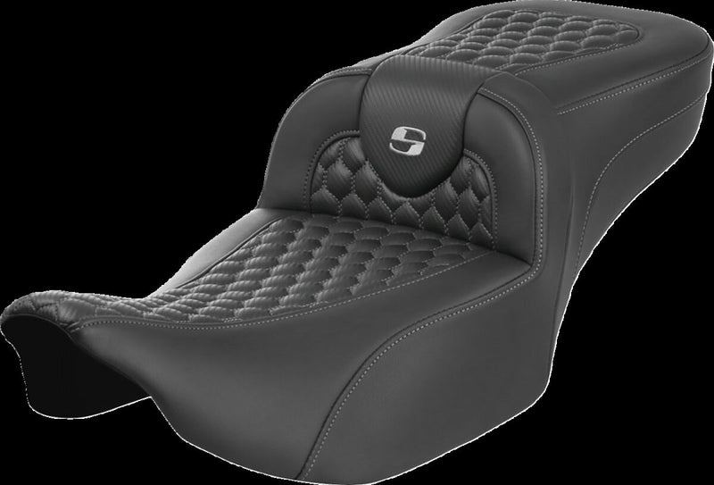 Saddlemen Roadsofa™ Extended Reach Seat - Saddlehyde™, One-Piece - Black / Silver for Harley-Davidson Touring 2023-2026