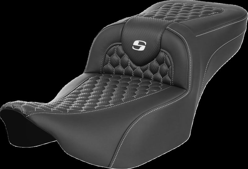 Saddlemen Roadsofa™ Extended Reach Seat - One-Piece, Saddlehyde™ - Black / White for Harley-Davidson Touring 2023-2026