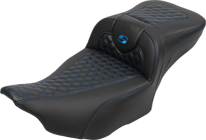 Saddlemen Roadsofa™ Extended Reach Seat - One-Piece, Saddlehyde™ - Black / Blue for Harley-Davidson Touring 2023-2026