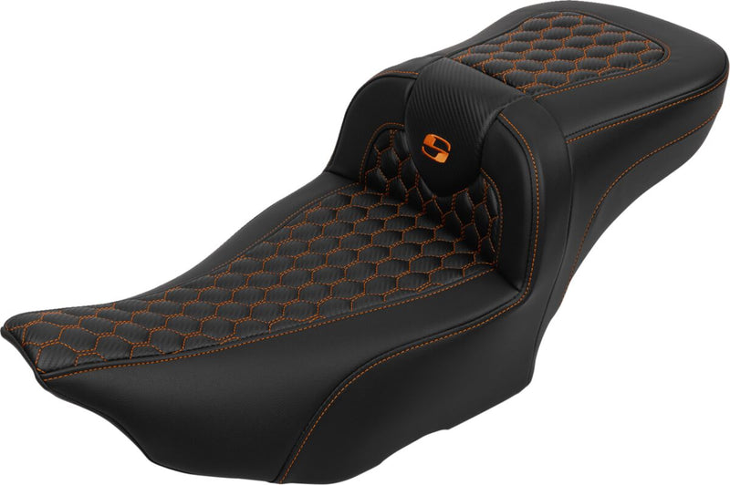 Saddlemen Roadsofa™ Extended Reach Seat - One-Piece, Saddlehyde™ - Black / Orange for Harley-Davidson Touring 2023-2026
