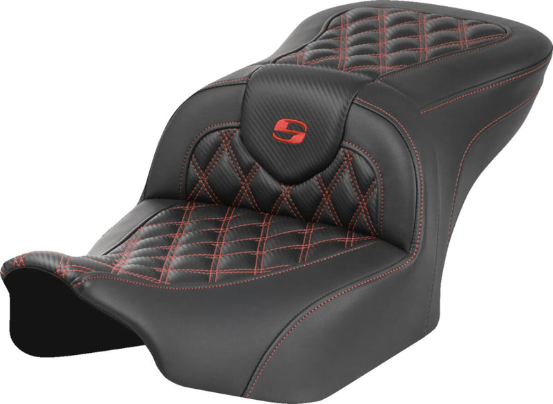 Saddlemen Roadsofa™ Lattice Stitch Seat - Each, One-Piece, Saddlehyde™ - Black / Red for Harley-Davidson Touring 2023-2026
