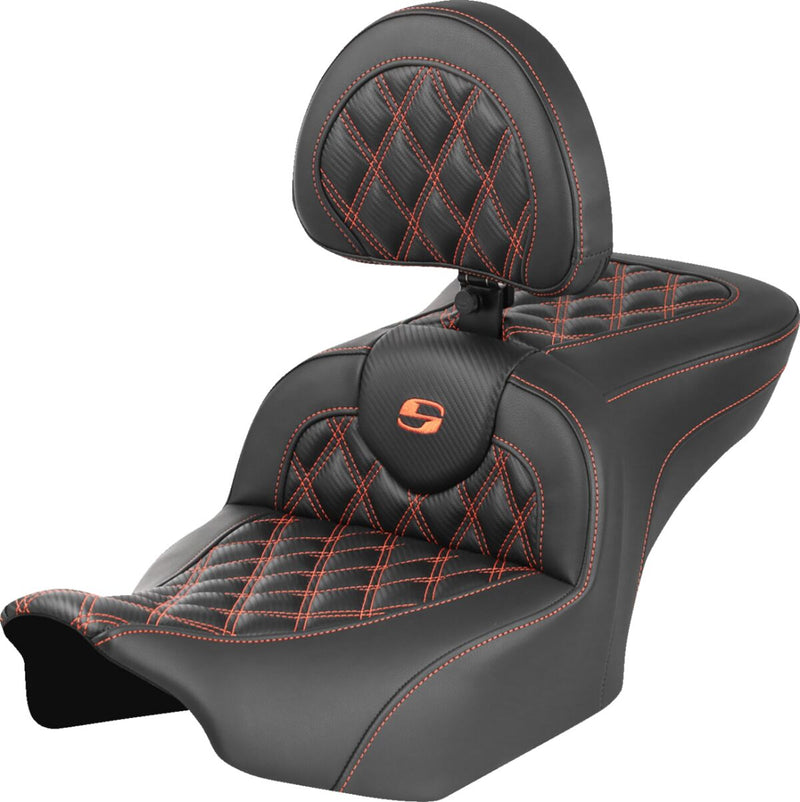 Saddlemen Roadsofa™ Lattice Stitch Seat - One-Piece, Each, Saddlehyde™ - Black / Orange for Harley-Davidson Touring 2023-2026