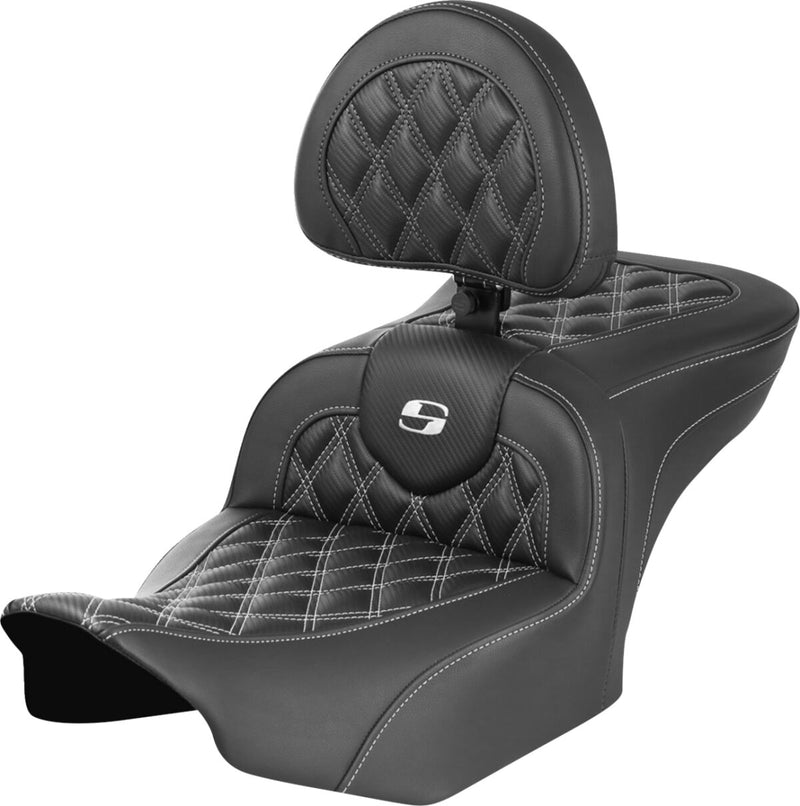 Saddlemen Roadsofa™ Lattice Stitch Seat - Each, One-Piece, Saddlehyde™ - Black / White for Harley-Davidson Touring 2023-2026