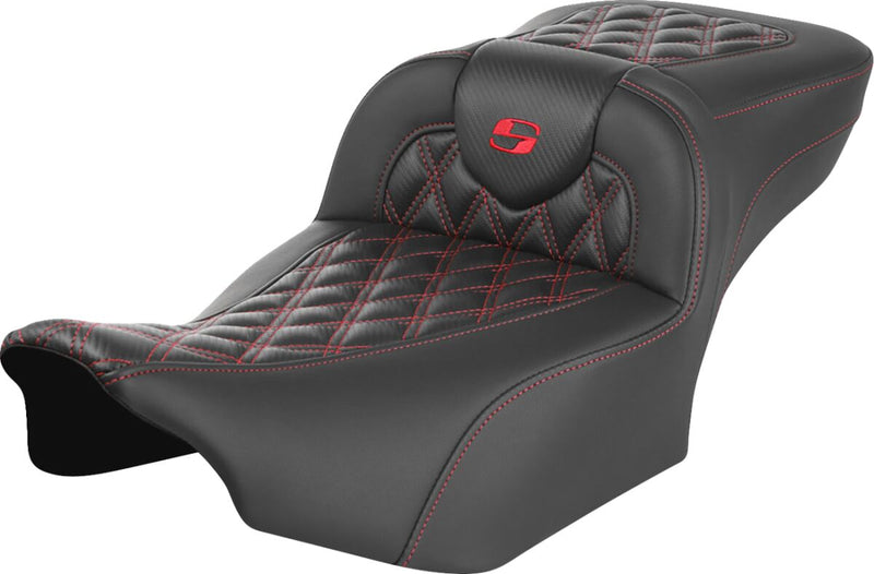 Saddlemen Roadsofa™ Extended Reach Seat - One-Piece, Leather /  Saddlehyde™ - Black / Red for Harley-Davidson Touring 2023-2026