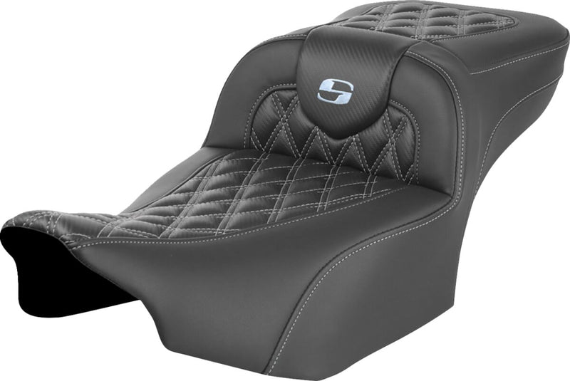 Saddlemen Roadsofa™ Extended Reach Seat - Leather /  Saddlehyde™, One-Piece - Black / Silver for Harley-Davidson Touring 2023-2026