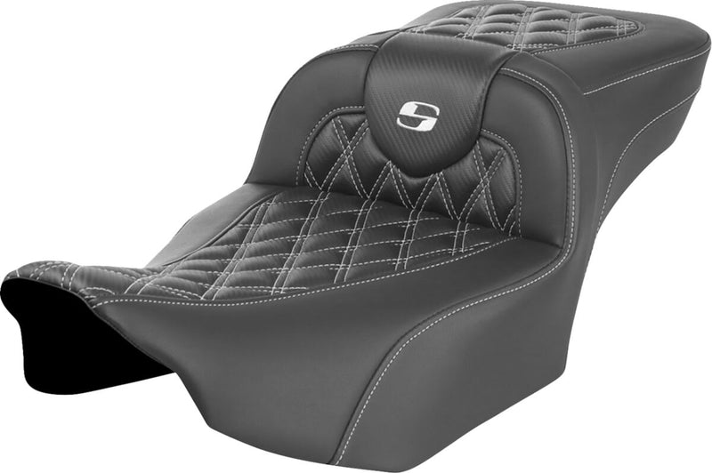 Saddlemen Roadsofa™ Extended Reach Seat - One-Piece, Leather /  Saddlehyde™ - Black / White for Harley-Davidson Touring 2023-2026