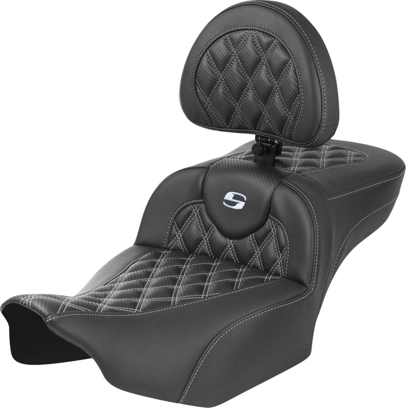 Saddlemen Roadsofa™ Extended Reach Seat - Leather /  Saddlehyde™, One-Piece - Black / Silver for Harley-Davidson Touring 2023-2026