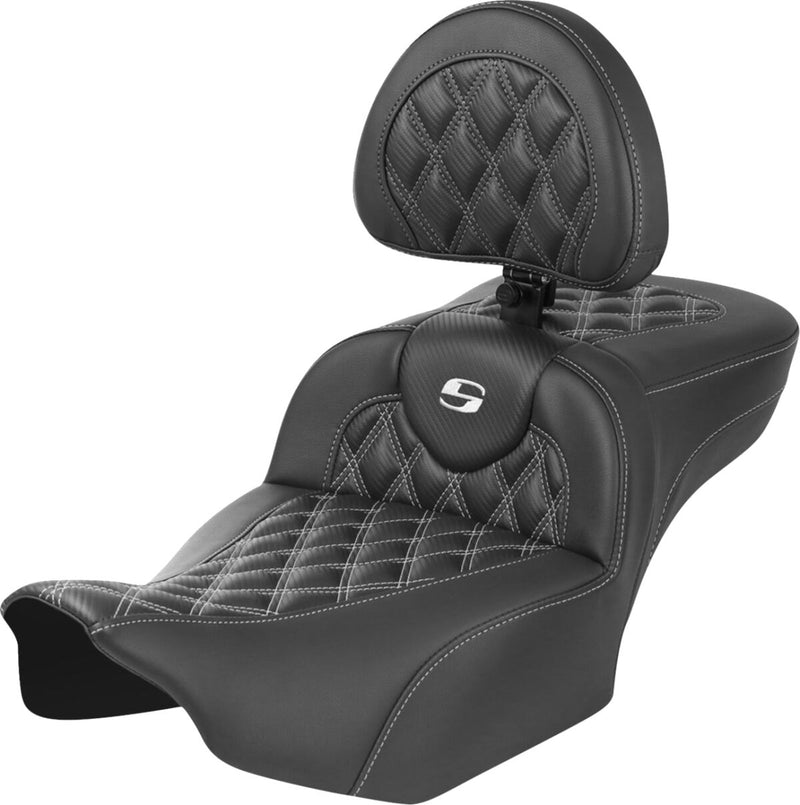 Saddlemen Roadsofa™ Extended Reach Seat - One-Piece, Leather /  Saddlehyde™ - Black / White for Harley-Davidson Touring 2023-2026