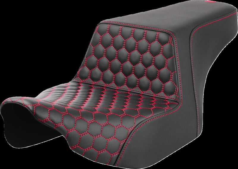Saddlemen Honeycomb Step-up Seat - 2-Up Seat, Each, Saddlehyde™ - Black / Red for Harley-Davidson Touring 2023-2026