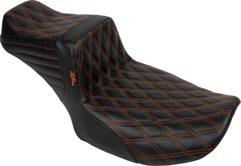 Le Pera Tailwhip Daddy Long Legs Seat for 2023-2026 Harley-Davidson Black Orange 2-Up Seat BikerTec #LV-587DLDD-OB4