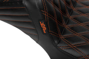 Le Pera Tailwhip Daddy Long Legs Seat for 2023-2026 Harley-Davidson Black Orange 2-Up Seat BikerTec #LV-587DLDD-OB4