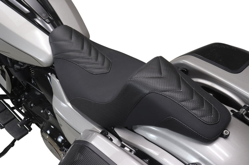 Mustang Kodlin Signature Series Squareback™ Seat for 2009-2025 Harley-Davidson Black Grey 2-Up Seat One-Piece Vinyl #76324GM
