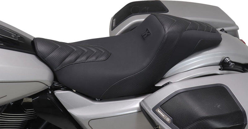 Mustang Kodlin Signature Series Squareback™ Seat for 2009-2025 Harley-Davidson Black Grey 2-Up Seat One-Piece Vinyl Each