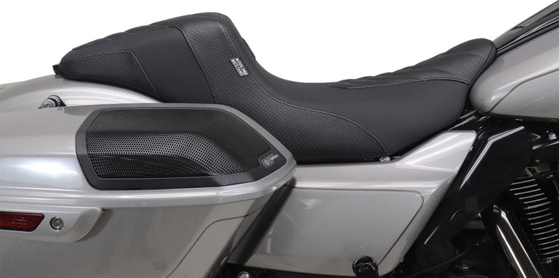 Mustang Kodlin Signature Series Squareback™ Seat for 2009-2025 Harley-Davidson Black Grey 2-Up Seat One-Piece Vinyl #76324GM