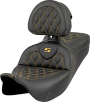 Saddlemen Roadsofa™ Seat for 2008-2025 Harley-Davidson Black Gold One-Piece Leather Saddlehyde™