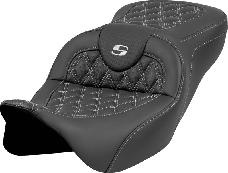 Saddlemen Roadsofa™ Seat - One-Piece, Leather /  Saddlehyde™, Each - Black / Silver for Harley-Davidson Touring 2008-2025