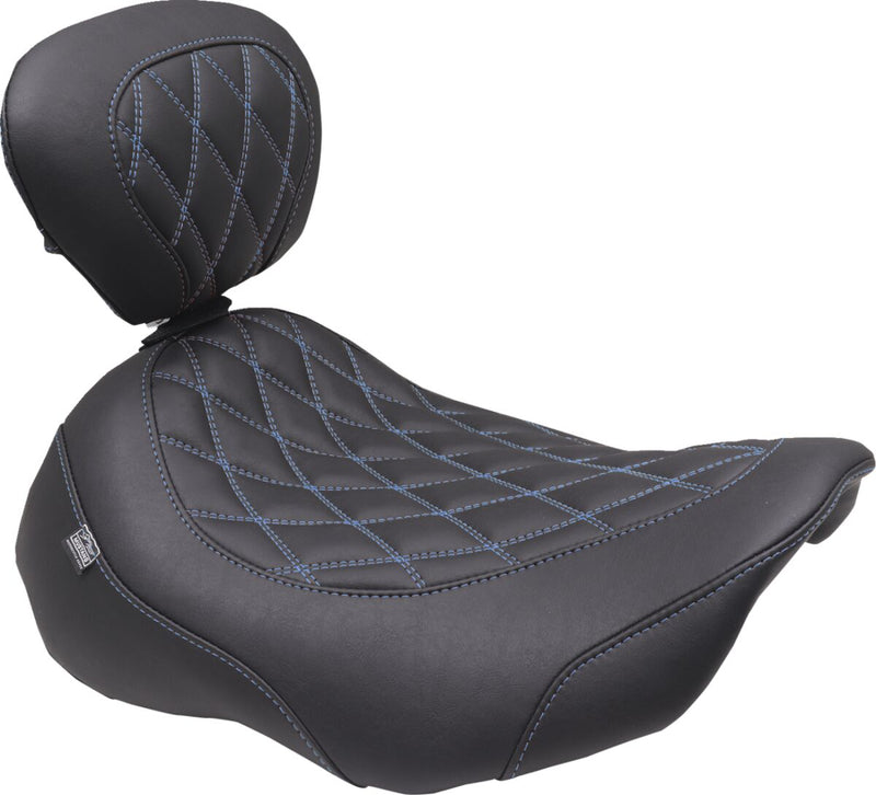 Mustang Wide Tripper™ Solo Seat for 2023-2026 Harley-Davidson Black Blue Polyurethane Vinyl #89503SB