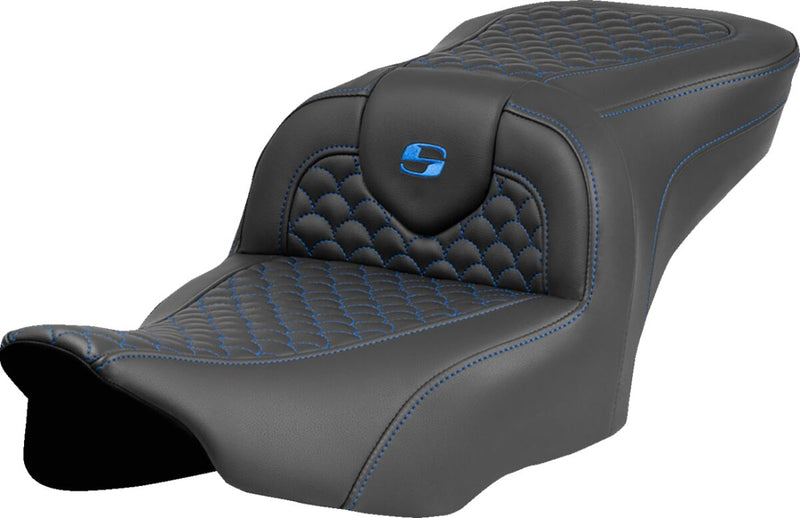 Saddlemen Dragon Scale Stitch RoadSofa™ Seat for 2023-2026 Harley-Davidson Black Blue 2-Up Seat Saddlehyde™ #823-07-20801