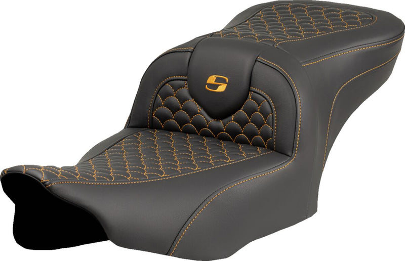 Saddlemen Dragon Scale Stitch RoadSofa™ Seat for 2023-2026 Harley-Davidson Black Gold 2-Up Seat Saddlehyde™ #823-07-20807