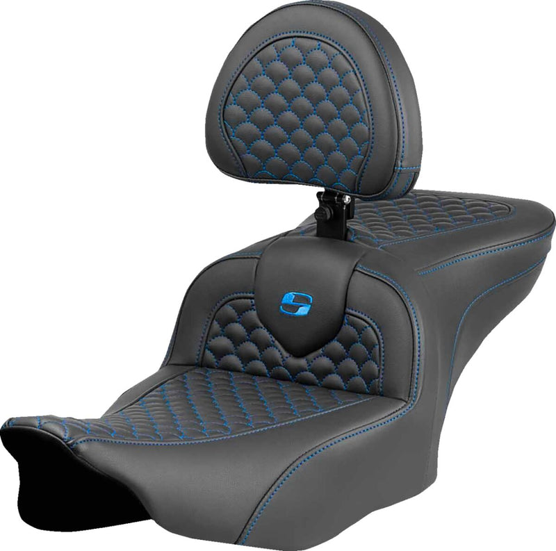 Saddlemen Dragon Scale Stitch RoadSofa™ Seat for 2023-2026 Harley-Davidson Black Blue 2-Up Seat Saddlehyde™ #823-07-208B1