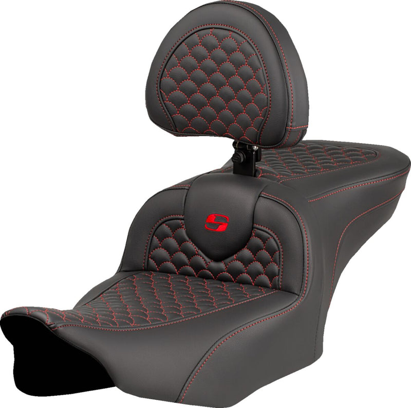 Saddlemen Dragon Scale Stitch RoadSofa™ Seat for 2023-2026 Harley-Davidson Black Red 2-Up Seat Saddlehyde™ #823-07-208B4
