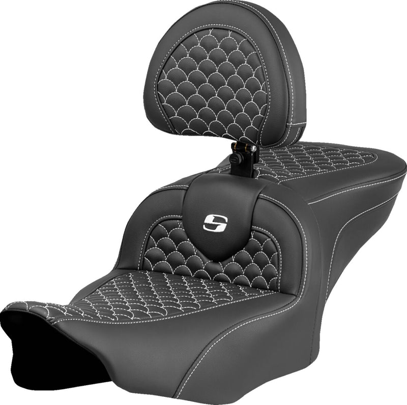 Saddlemen Dragon Scale Stitch RoadSofa™ Seat for 2023-2026 Harley-Davidson Black White 2-Up Seat Saddlehyde™