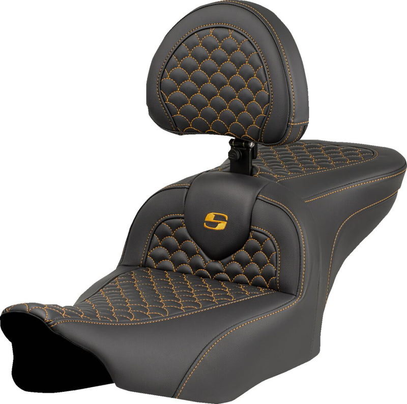 Saddlemen Dragon Scale Stitch RoadSofa™ Seat for 2023-2026 Harley-Davidson Black Gold 2-Up Seat Saddlehyde™ #823-07-208B7