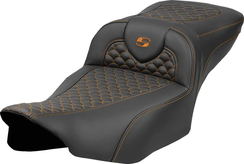 Saddlemen Dragon Scale Stitch RoadSofa™ Seat for 2023-2026 Harley-Davidson Black Orange 2-Up Seat Saddlehyde™ #823-07-20903