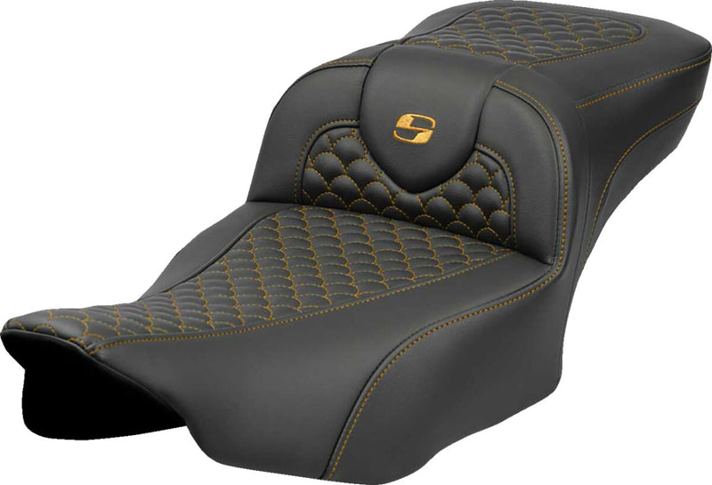 Saddlemen Dragon Scale Stitch RoadSofa™ Seat for 2023-2026 Harley-Davidson Black Gold 2-Up Seat Saddlehyde™ #823-07-20907