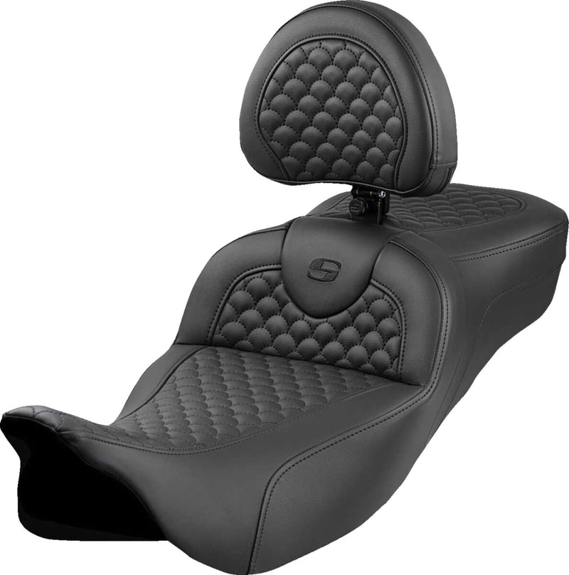 Saddlemen Dragon Scale Stitch RoadSofa™ Seat for 2008-2025 Harley-Davidson Black 2-Up Seat Saddlehyde™ #808-07B-209B0
