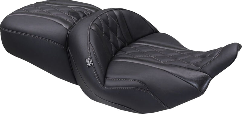 Mustang Deluxe Touring Seat for 2023-2026 Harley-Davidson Black Grey 2-Up Seat One-Piece Vinyl #89411GM