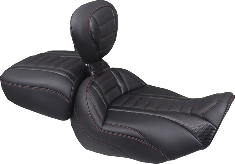 Mustang Deluxe Touring Solo Seat for 2023-2026 Harley-Davidson Black Red Vinyl
